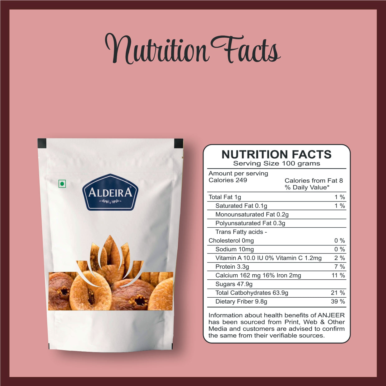 Aldeira Premium Afghani Dried Anjeer Natural Figs Rich in Fiber & Nutrition