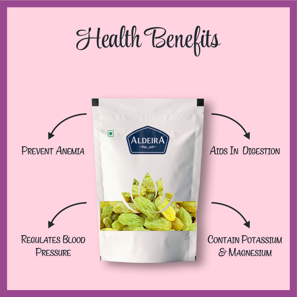 Green Raisins (Kishmish) | Sweet & Tangy Indian Healthy Snack Ideal for Desserts Pack of 2