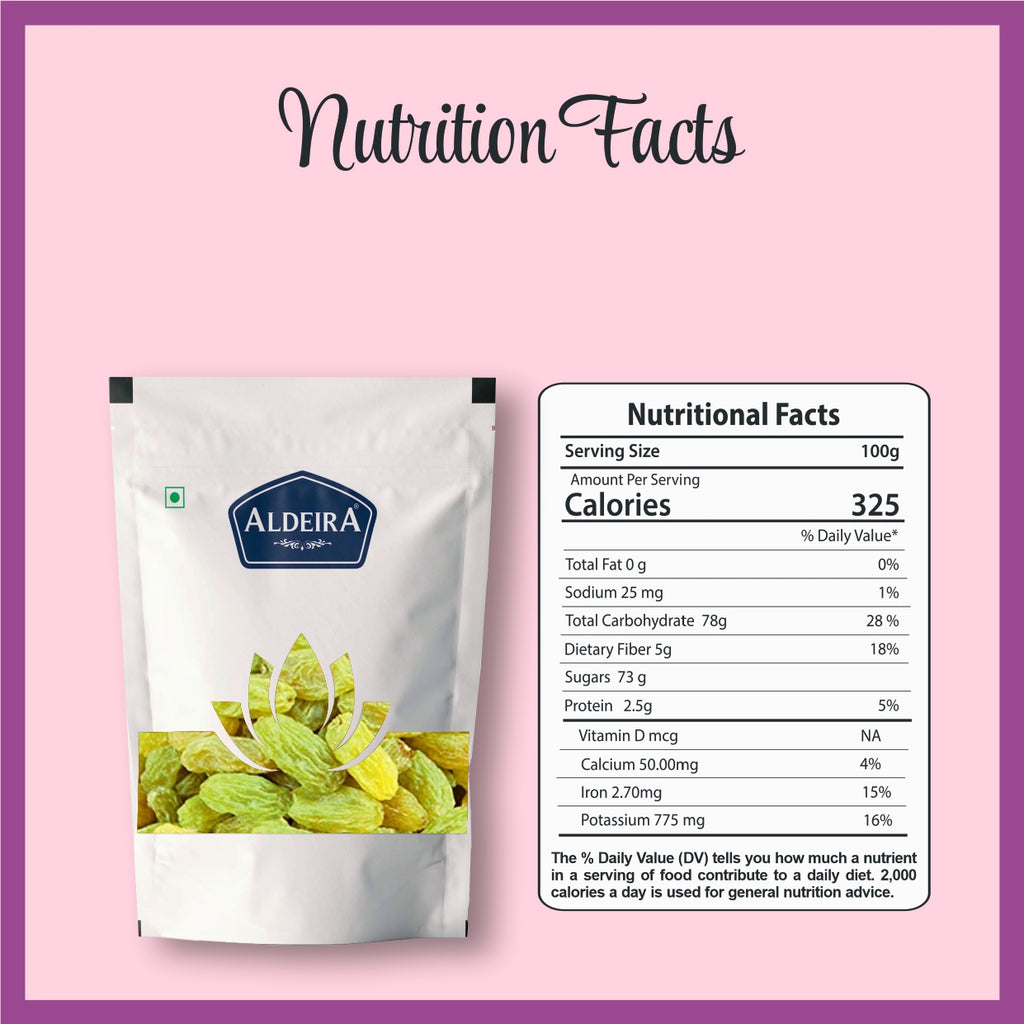 Green Raisins (Kishmish) | Sweet & Tangy Indian Healthy Snack Ideal for Desserts Pack of 2