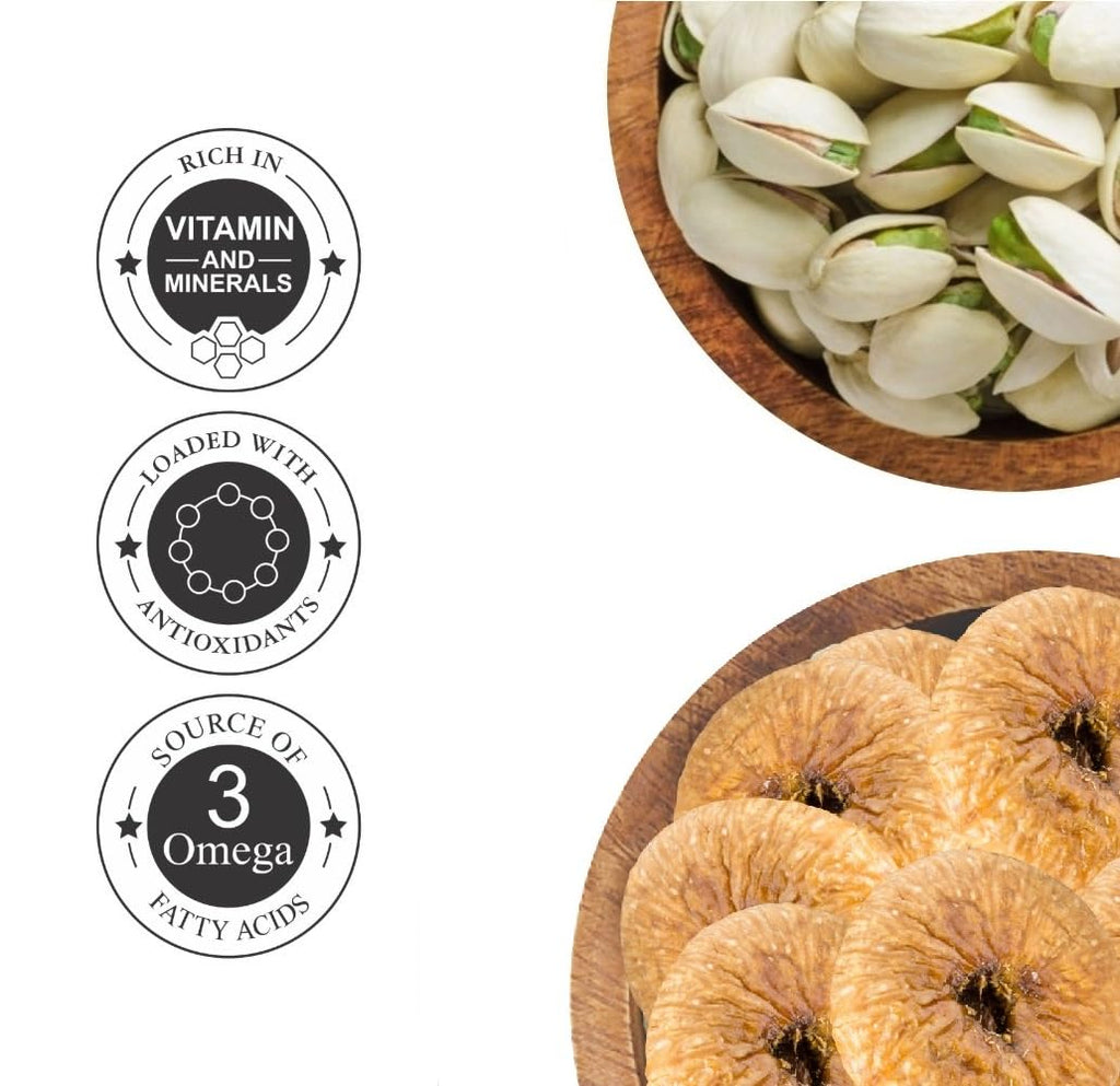 Roasted & Salted Pistachios + Dry Anjeer (Fig) Jar Pack of 2 Ideal for Snacking, Baking