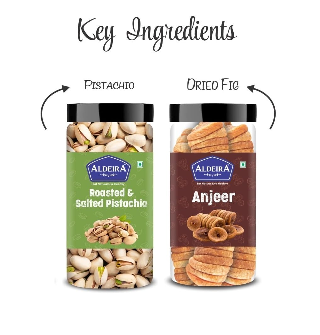 Roasted & Salted Pistachios + Dry Anjeer (Fig) Jar Pack of 2 Ideal for Snacking, Baking