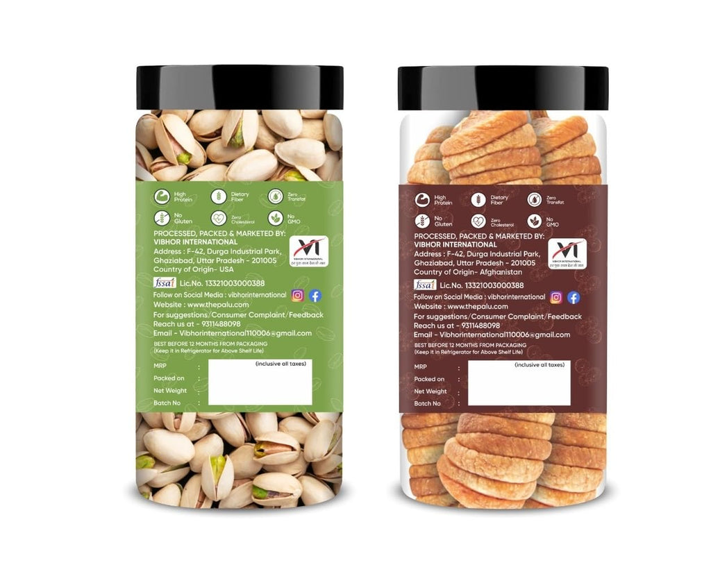 Roasted & Salted Pistachios + Dry Anjeer (Fig) Jar Pack of 2 Ideal for Snacking, Baking