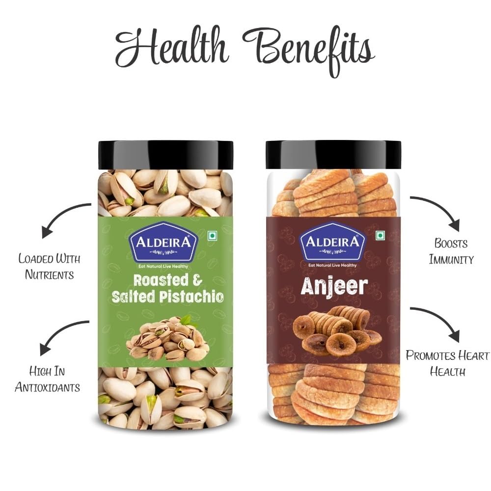 Roasted & Salted Pistachios + Dry Anjeer (Fig) Jar Pack of 2 Ideal for Snacking, Baking