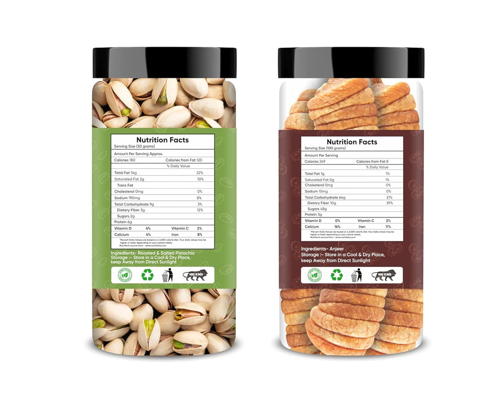 Roasted & Salted Pistachios + Dry Anjeer (Fig) Jar Pack of 2 Ideal for Snacking, Baking