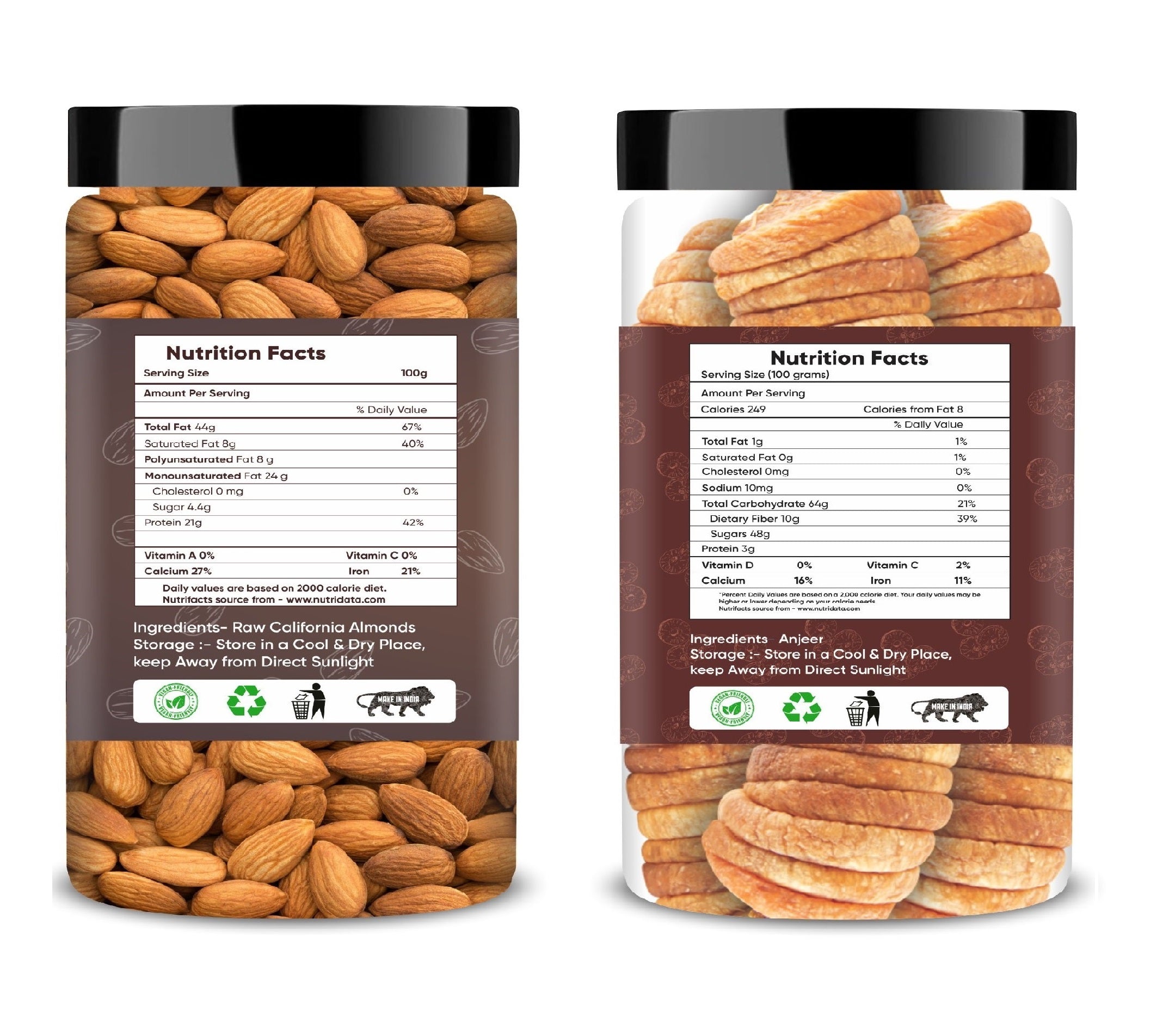 Almonds & Anjeer (Fig) Jar – Pack of 2 –Perfect for Snacking, Baking, or Cooking