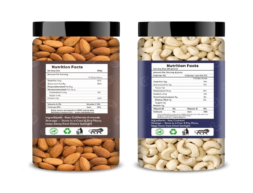 Raw Almonds & Cashews Jar – Pack of 2 Perfect for Snacking, Baking