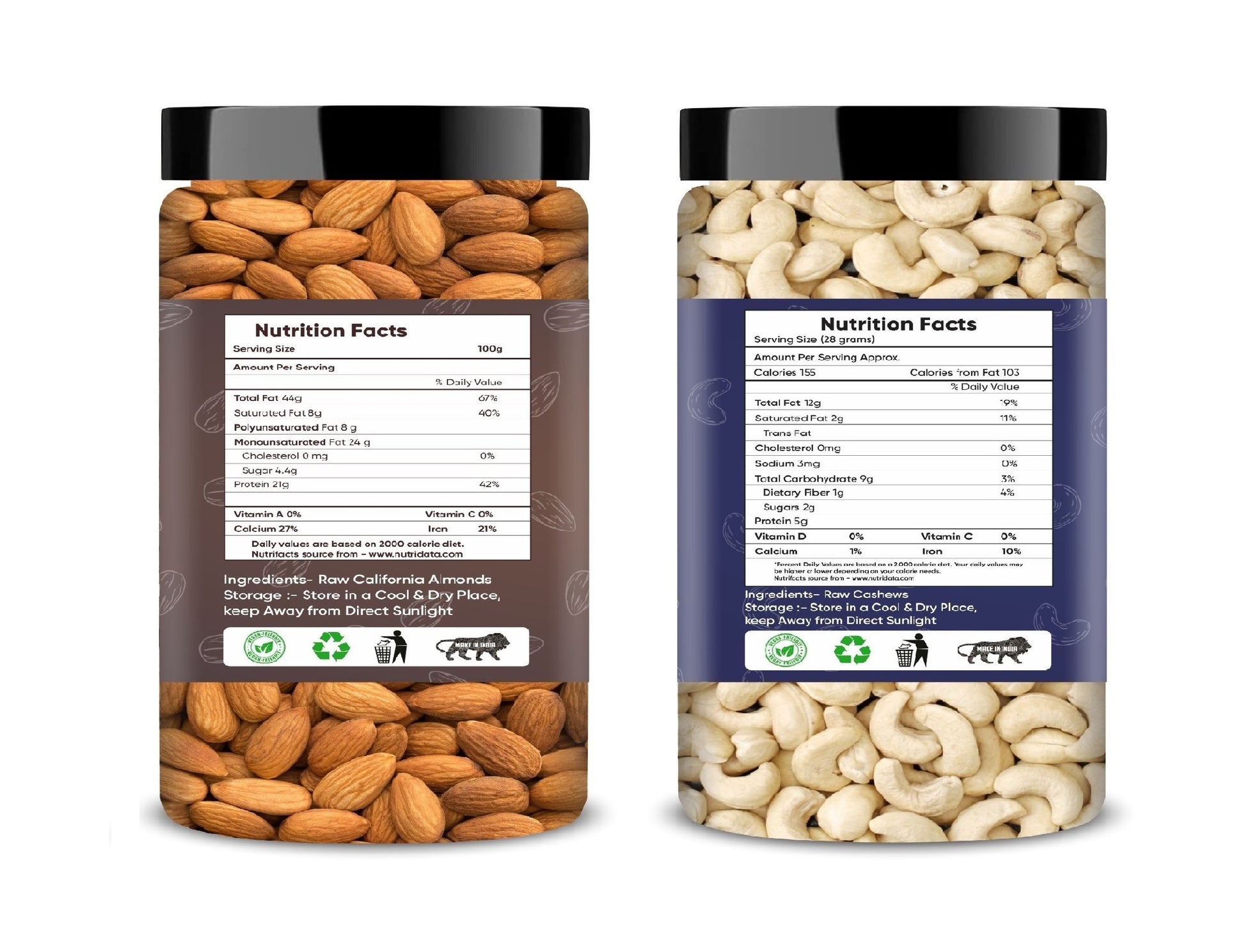Raw Almonds & Cashews Jar – Pack of 2 Perfect for Snacking, Baking