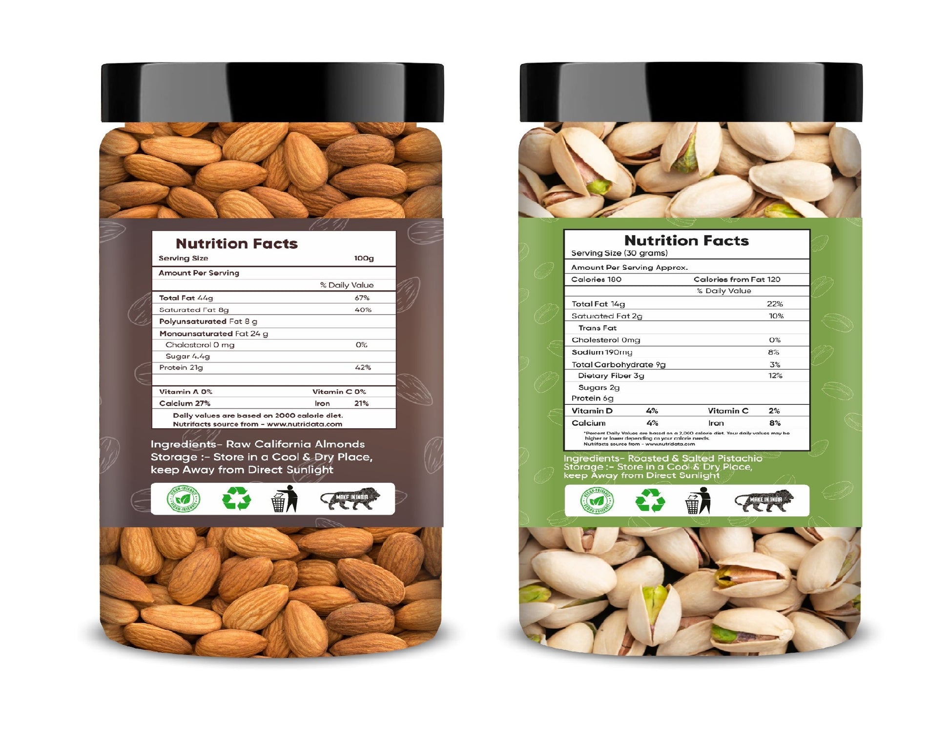  Raw & Roasted Salted Almonds & Pistachios Jar – Pack of 2 Ideal for Snacking