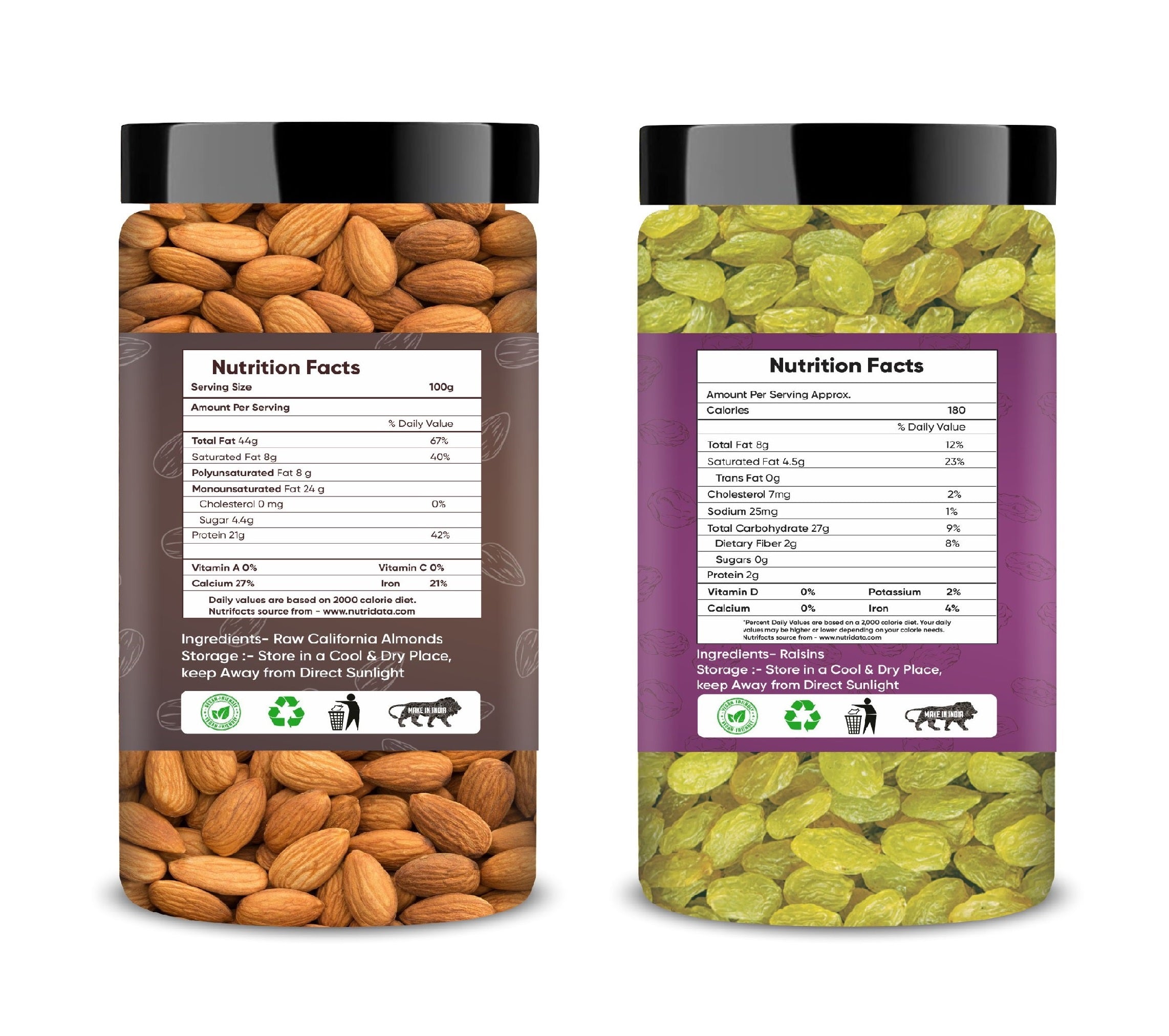 California Raw Almonds & Raisins Jar – Pack of 2 Perfect for Snacking, Baking, or Cooking