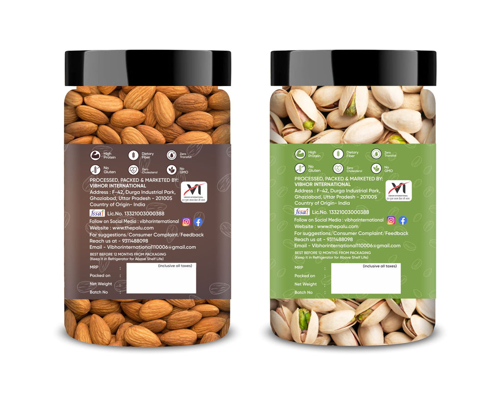  Raw & Roasted Salted Almonds & Pistachios Jar – Pack of 2 Ideal for Snacking