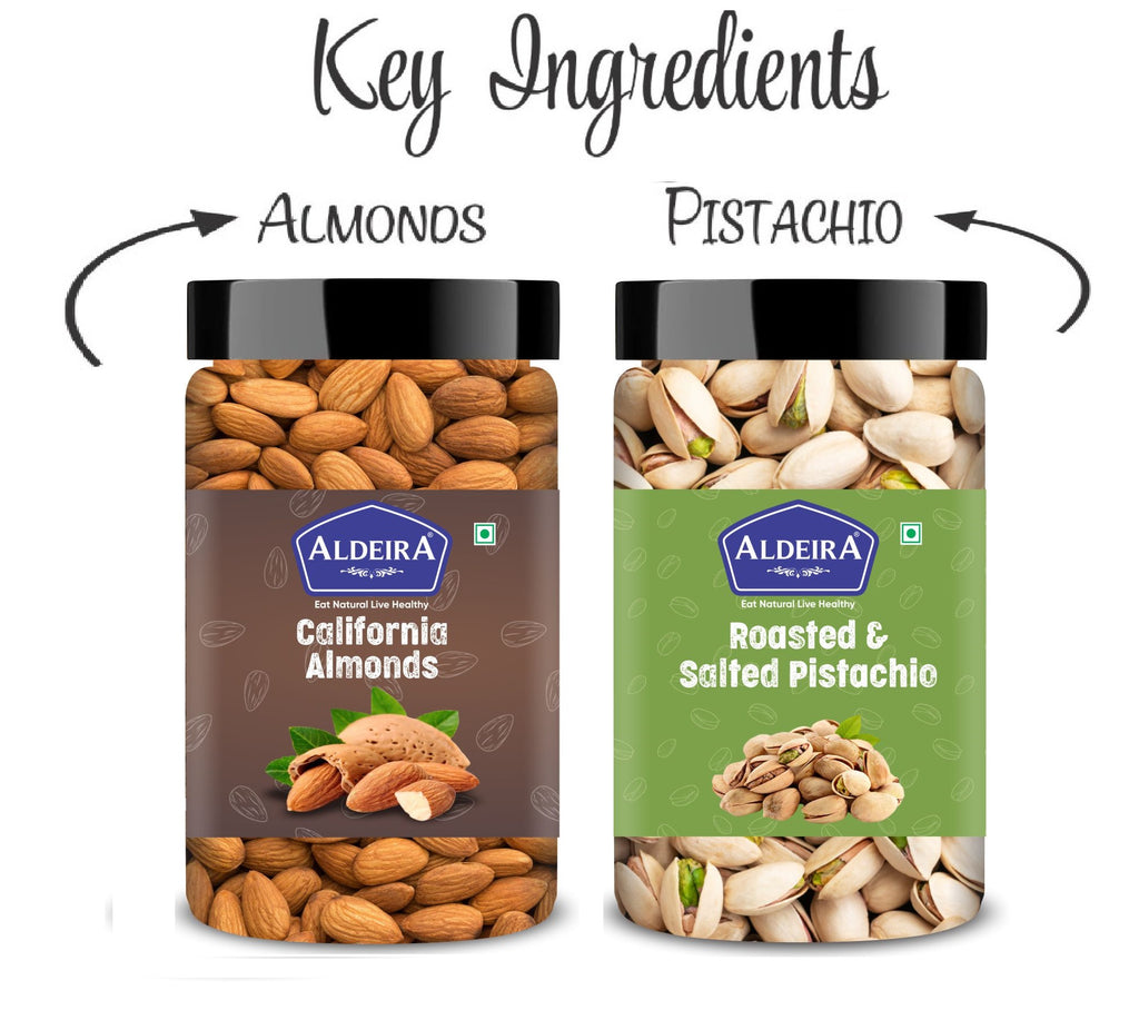  Raw & Roasted Salted Almonds & Pistachios Jar – Pack of 2 Ideal for Snacking