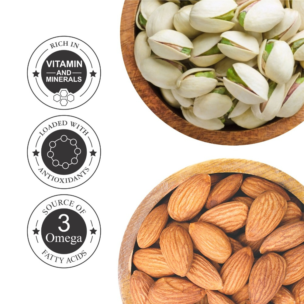  Raw & Roasted Salted Almonds & Pistachios Jar – Pack of 2 Ideal for Snacking